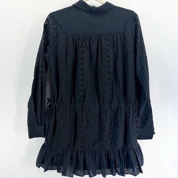 Thakoon Black Eyelet Button Up Mini Shirt Dress Ruched Sides Silk Size 0 NWT - Picture 5 of 7